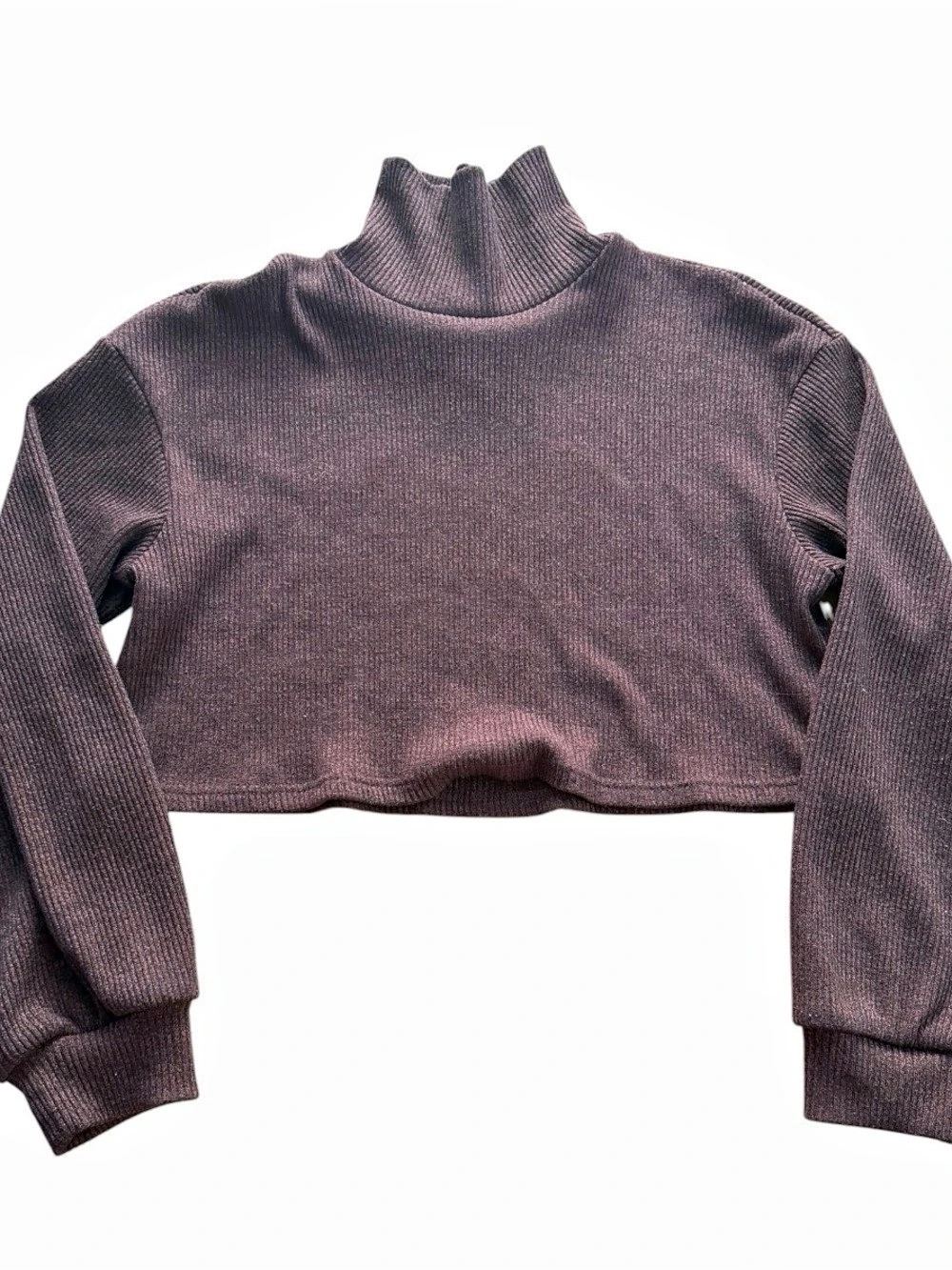 SHEIN Brown Ribbed Knit Cropped Turtleneck Sweater XL Long Sleeve Top